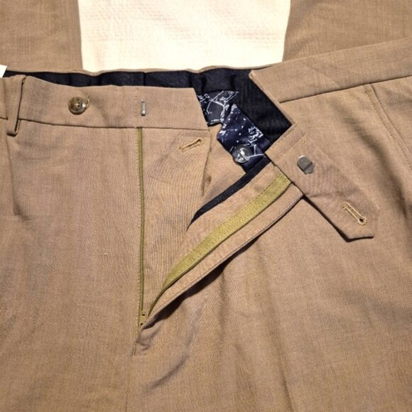 Nautica men's size 43 x 48 TAG ERROR beige flat front dress pants, raw hem, NWT - Picture 2 of 9